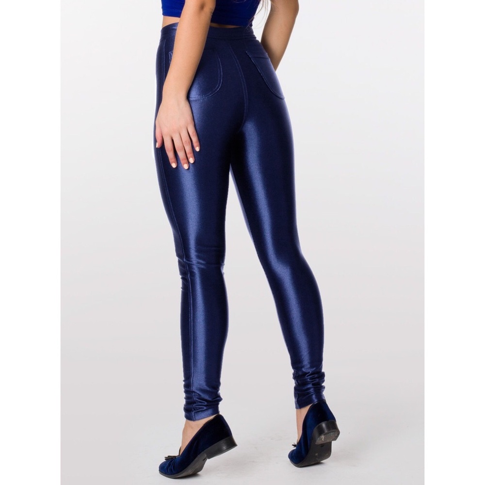 American Apparel Shiny Blue Skinny Pants